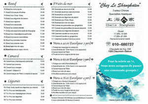 Menu Chinois